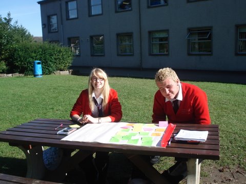 Reviewing plans outdoors